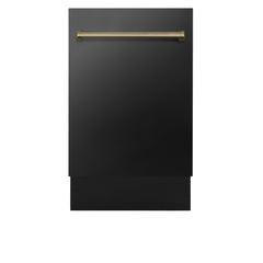 ZLINE Autograph Edition 18 Compact 3rd Rack Top Control Dishwasher in Black Stainless Steel with Accent Handle, 51dBa (DWVZ-BS-18) [Color: Champagne Bronze]