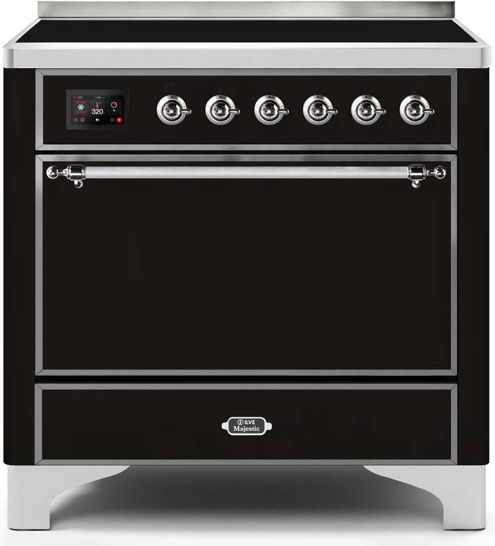 Majestic II 36 Inch Electric Freestanding Range in Glossy Black with Chrome Trim