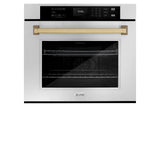 ZLINE 30 in. Autograph Edition Professional True Convection Single Wall Oven with Air Fry and Self Clean in Stainless Steel with Champagne Bronze Handle (WASZ-30-CB)