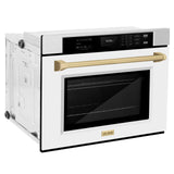 ZLINE 30 in. Autograph Edition Professional True Convection Single Wall Oven with Air Fry and Self Clean in Stainless Steel with White Matte Door and Champagne Bronze Handle (WASZ-WM-30-CB)