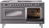 Nostalgie II 60 Inch Dual Fuel Natural Gas Freestanding Range in Matte Graphite with Chrome Trim