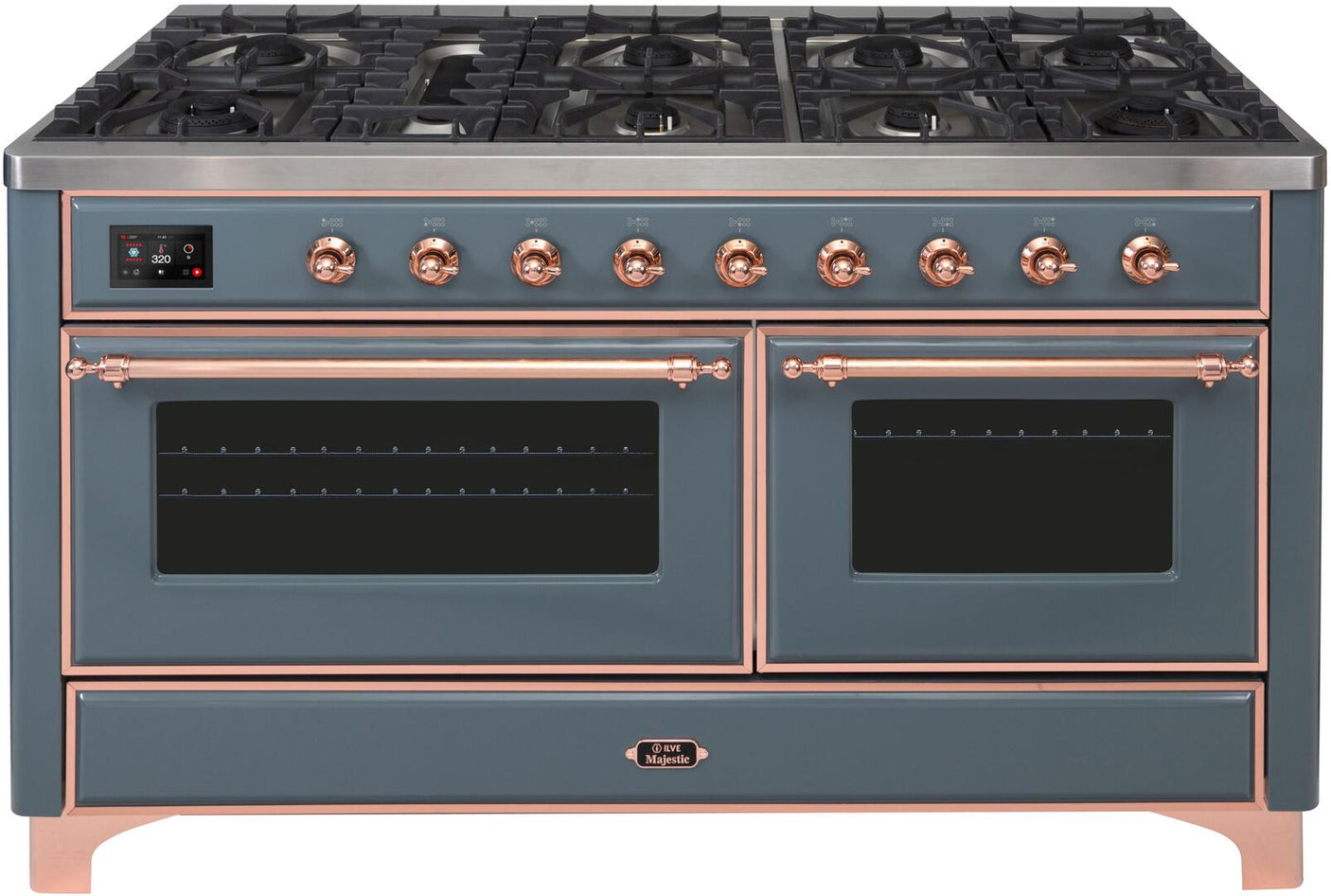 Majestic II 60 Inch Dual Fuel Natural Gas Freestanding Range in Blue Grey with Copper Trim