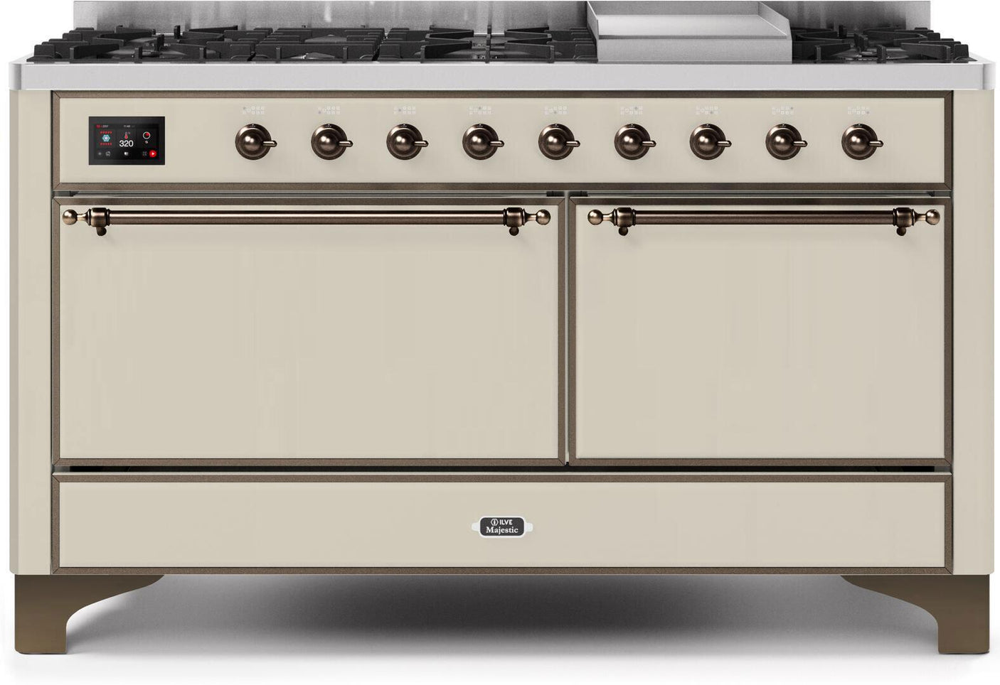 Majestic II 60 Inch Dual Fuel Natural Gas Freestanding Range in Antique White with Copper Trim