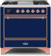 Majestic II 36 Inch Dual Fuel Natural Gas Freestanding Range in Blue with Copper Trim