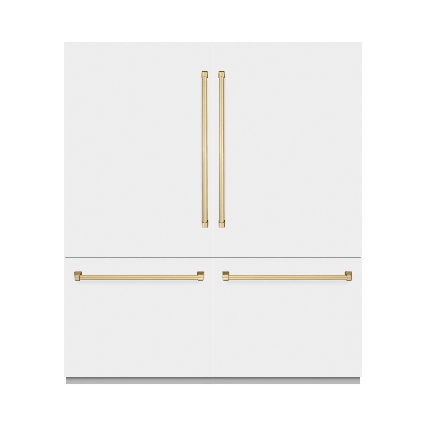 ZLINE Autograph Edition 72 in. 39.6 cu. ft. French Door Built-In Bottom Freezer Refrigerator with Water Dispensers and Ice Makers in White Matte with Graphite Gray Interior and Champagne Bronze Accents (GRBITZ-WM-72-CB)