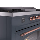 Nostalgie II 60 Inch Dual Fuel Liquid Propane Freestanding Range in Blue Grey with Copper Trim