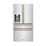 ZLINE 36" Autograph Edition 21.6 cu. ft Freestanding French Door Refrigerator with Water and Ice Dispenser in Fingerprint Resistant Stainless Steel with Accents (RFMZ-W-36) [Color: Champagne Bronze Accents]