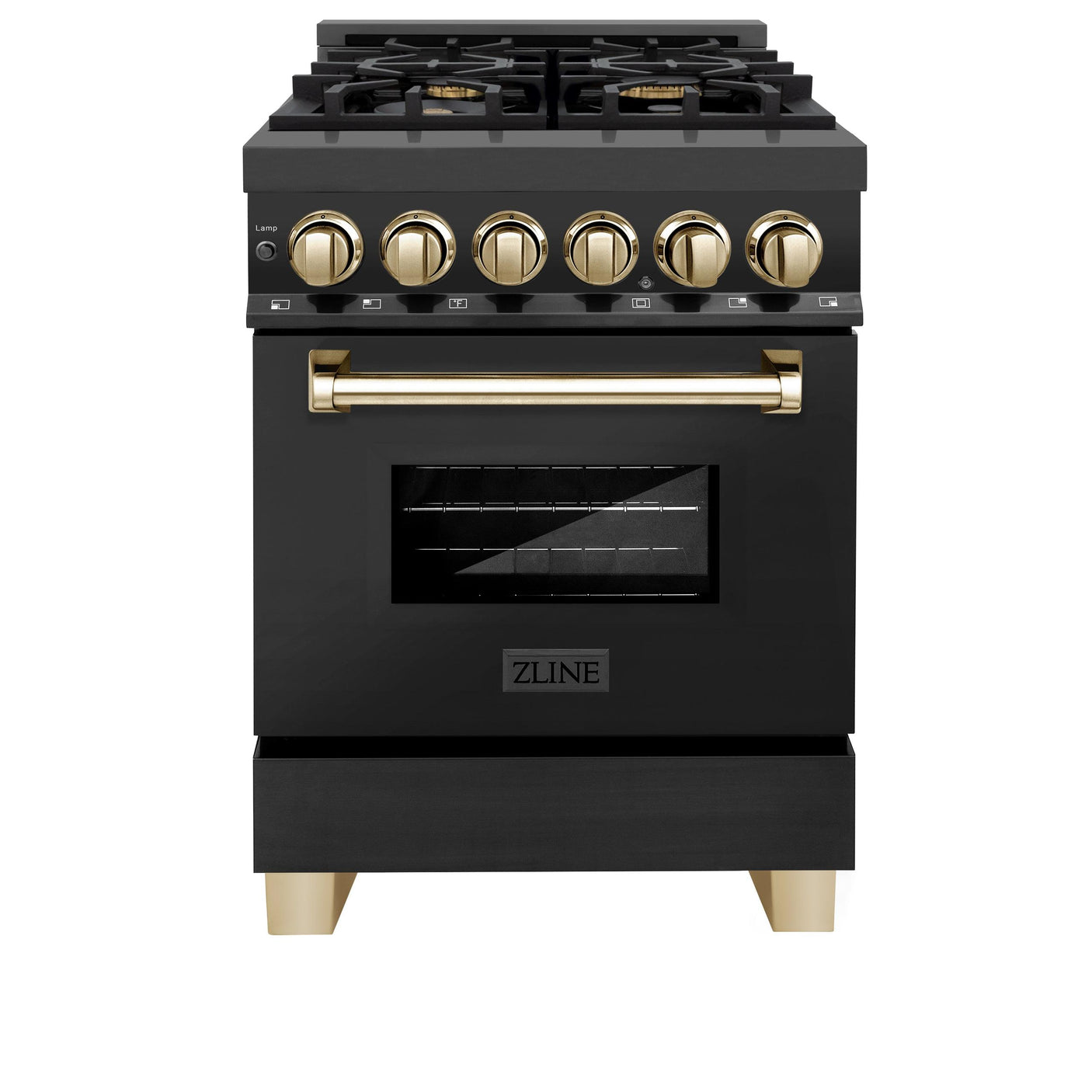 ZLINE Autograph Edition 24" 2.8 cu. ft. Dual Fuel Range with Gas Stove and Electric Oven in Black Stainless Steel with Polished Gold Accents (RABZ-24) [Color: Gold Accents]