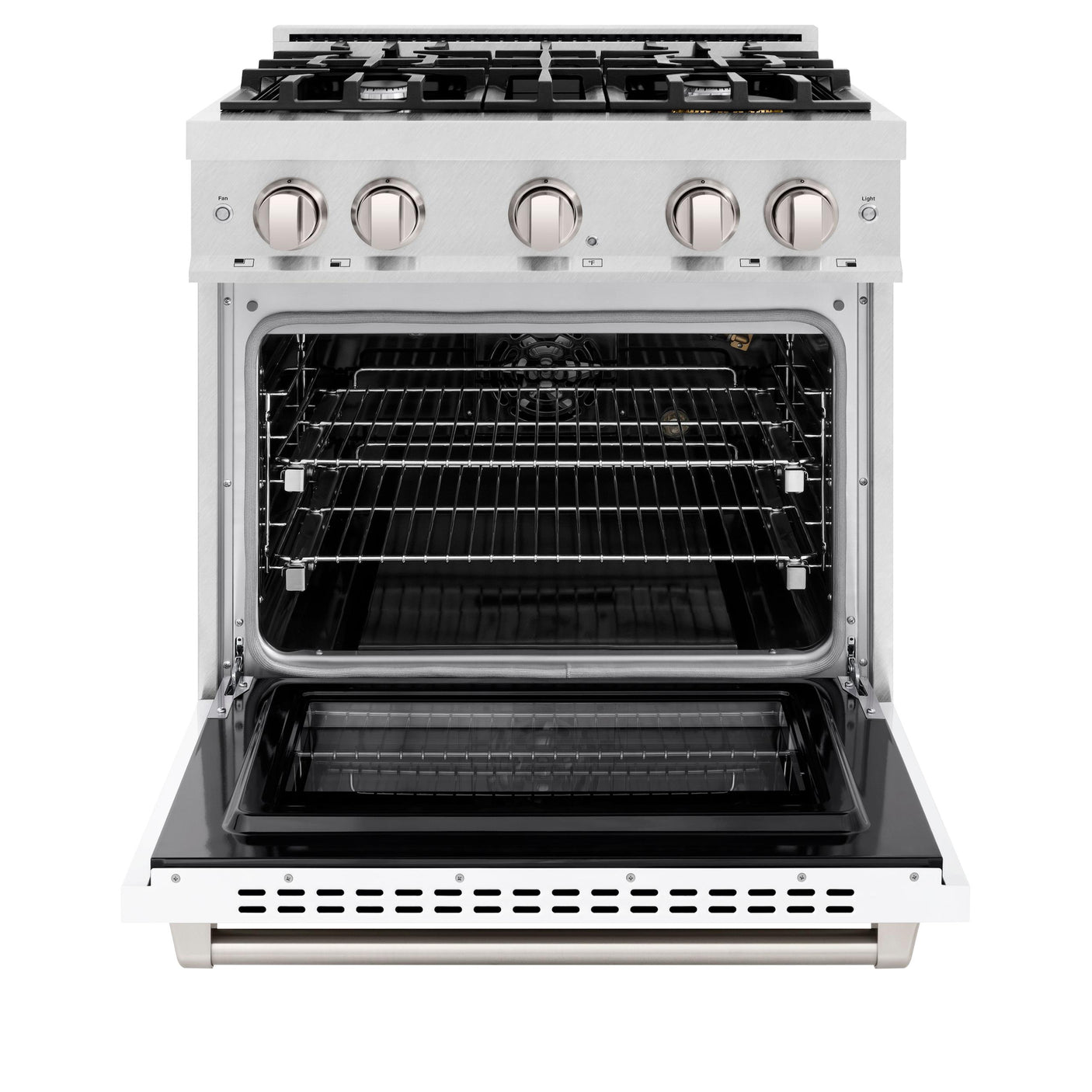 ZLINE 30 in. 4.2 cu. ft. Select Gas Range with 4 Burner Cooktop and Convection Gas Oven in DuraSnow' Stainless Steel with White Matte Door (HGRS-WM-30)