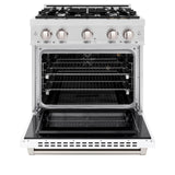 ZLINE 30 in. 4.2 cu. ft. Select Gas Range with 4 Burner Cooktop and Convection Gas Oven in DuraSnow' Stainless Steel with White Matte Door (HGRS-WM-30)