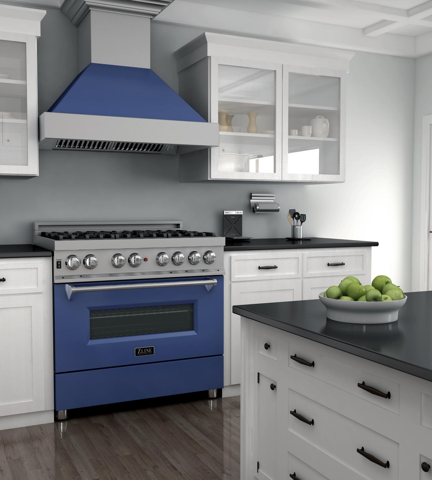 ZLINE 36 in. Professional Dual Fuel Range in DuraSnow Stainless Steel with Color Door Finishes (RAS-SN-36) [Color: Blue Matte]