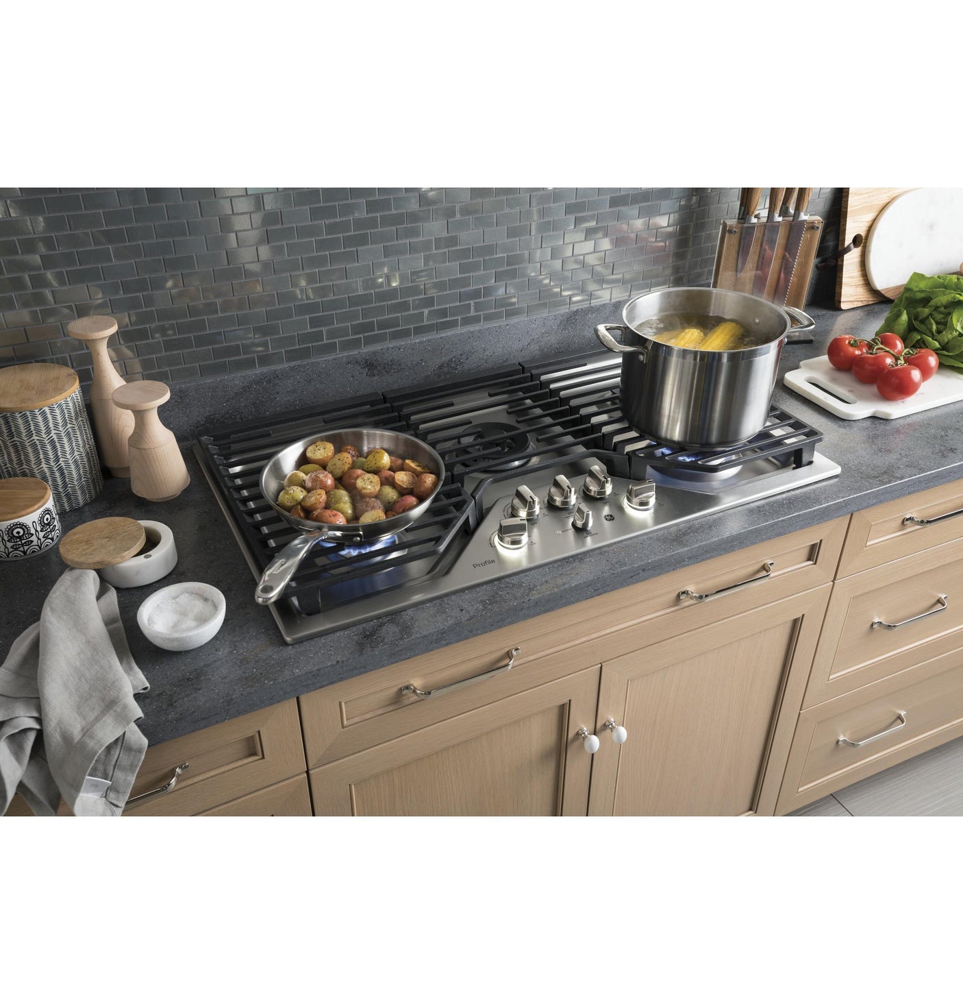 GE Profile™ 36" Built-In Tri-Ring Gas Cooktop with 5 Burners and Included Extra-Large Integrated Griddle