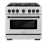 ZLINE Autograph Edition 36 in. 5.2 cu. ft. Select Dual Fuel Range with 6 Burner Gas Cooktop and Electric Convection Oven in DuraSnow' Stainless Steel with Matte Black Accents (HDRSZ-36-MB)