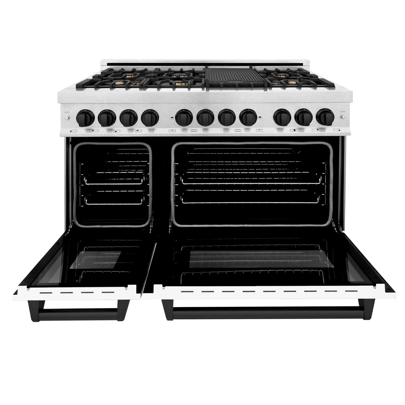 ZLINE Autograph Edition 48" 6.0 cu. ft. Dual Fuel Range with Gas Stove and Electric Oven in DuraSnow Stainless Steel with White Matte Door with Accents (RASZ-WM-48) [Color: Matte Black]