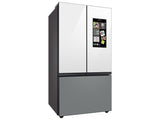 Bespoke 3-Door French Door Refrigerator (30 cu. ft.) - with Top Left and Family Hub™ Panel in White Glass - and Matte Grey Glass Bottom Door Panel