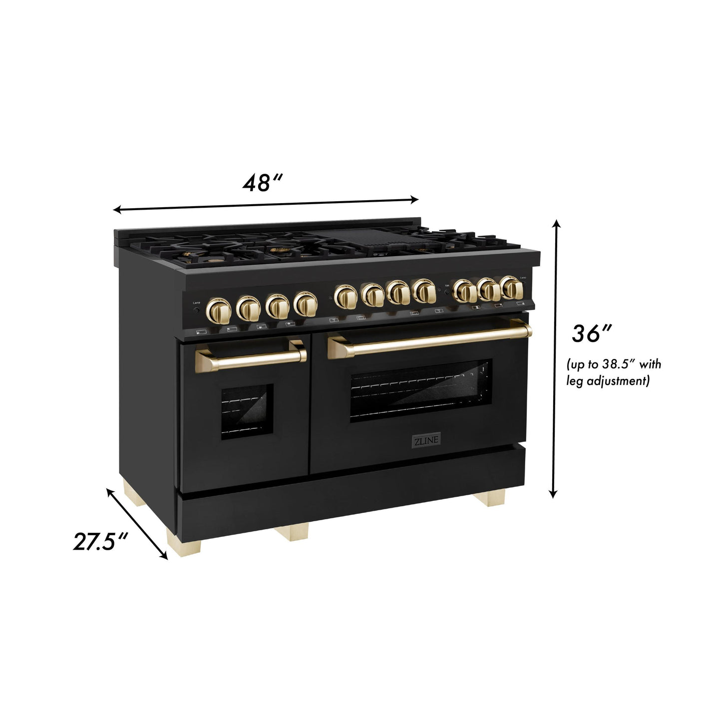 ZLINE Autograph Edition 48" 6.0 cu. ft. Range with Gas Stove and Gas Oven in Black Stainless Steel with Accents (RGBZ-48) [Color: Gold]