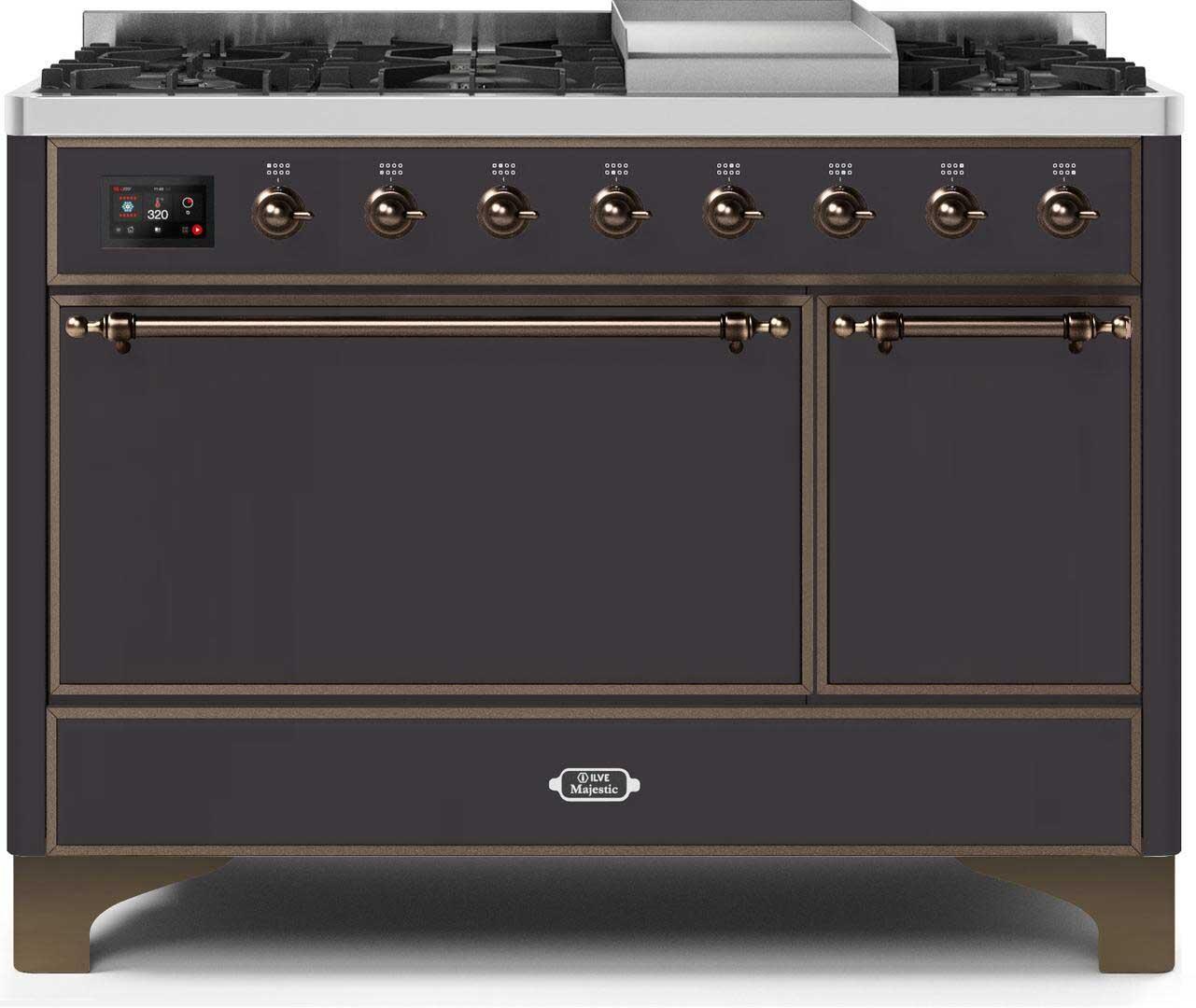 Majestic II 48 Inch Dual Fuel Natural Gas Freestanding Range in Matte Graphite with Bronze Trim