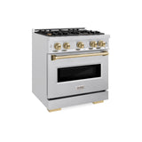 ZLINE Autograph Edition 30 in. 4.2 cu. ft. Classic Gas Range with 4 Burner Cooktop and Convection Gas Oven in DuraSnow' Stainless Steel and Champagne Bronze Accents (CGRSZ-30-CB)