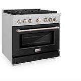 ZLINE 36 in. 5.2 cu. ft. Paramount Dual Fuel Range with 6 Burner Gas Cooktop and Electric Convection Oven in DuraSnow' Stainless Steel with Black Matte Door (SDRS-BLM-36)