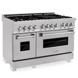 ZLINE 48 in. DuraSnow Stainless Steel 6.0 cu.ft. 7 Gas Burner/Electric Oven Range with Color Door Options (RAS-SN-48) [Color: DuraSnow Stainless Steel with Brass Burners]