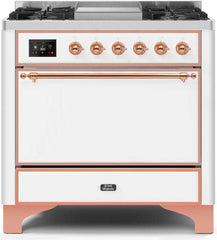 Majestic II 36 Inch Dual Fuel Natural Gas Freestanding Range in White with Copper Trim