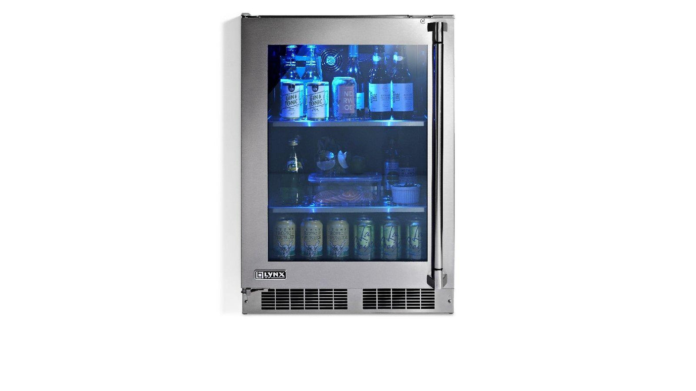 24" Outdoor Glass Door Refrigerator, Left Hinge