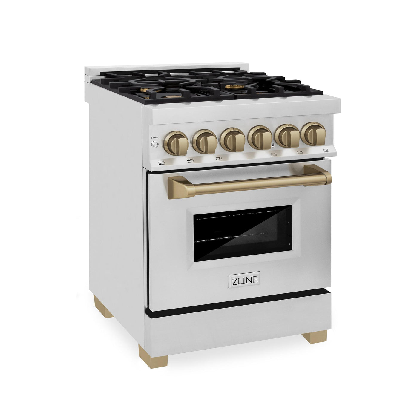 ZLINE Autograph Edition 24 in. 2.8 cu. ft. Dual Fuel Range with Gas Stove and Electric Oven in Stainless Steel with Accents (RAZ-24) [Color: Champagne Bronze Accents]