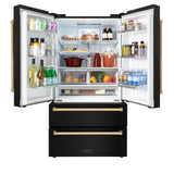 ZLINE 36" Autograph Edition 22.5 cu. ft Freestanding French Door Refrigerator with Ice Maker in Fingerprint Resistant Black Stainless Steel with Accents (RFMZ-36-BS) [Color: Gold Accents]