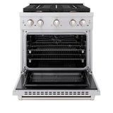 ZLINE 30 in. 4.2 cu. ft. Paramount Dual Fuel Range with Gas Cooktop and Electric Convection Oven in Stainless Steel with 4 Brass Burners (SDR-BR-30)