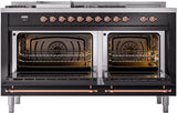 Nostalgie II 60 Inch Dual Fuel Liquid Propane Freestanding Range in Glossy Black with Copper Trim