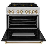 ZLINE Autograph Edition 36" 4.6 cu. ft. Dual Fuel Range with Gas Stove and Electric Oven in Stainless Steel with Black Matte Door and Polished Gold Accents (RAZ-BLM-36-G)