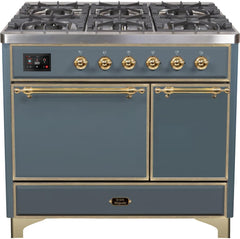 Majestic II 40 Inch Dual Fuel Natural Gas Freestanding Range in Blue Grey with Brass Trim