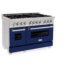 ZLINE 48 in. DuraSnow Stainless Steel 6.0 cu.ft. 7 Gas Burner/Electric Oven Range with Color Door Options (RAS-SN-48) [Color: Blue Matte]