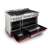 ZLINE 48 in. Dual Fuel Range with Gas Stove and Electric Oven in Stainless Steel (RA48) [Color: Red Gloss]