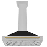 ZLINE 36 in. Autograph Edition Convertible Fingerprint Resistant DuraSnow' Stainless Steel Range Hood with Black Matte Shell and Polished Gold Handle (KB4SNZ-BLM36-G)