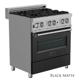 ZLINE 30 in. 4.0 cu. ft. Dual Fuel Range with Gas Stove and Electric Oven in All DuraSnow Stainless Steel with Color Door Options (RAS-SN-30) [Color: Black Matte]