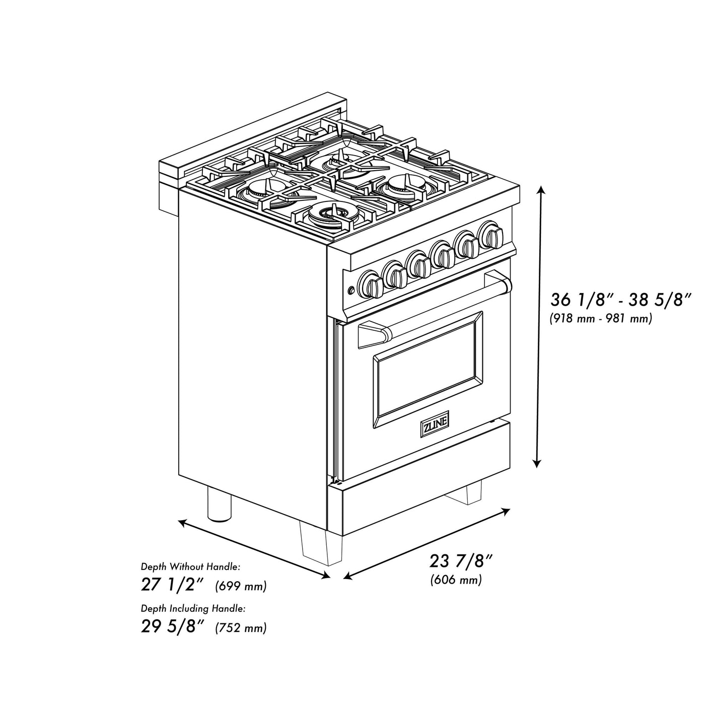 ZLINE 24 in. Professional Dual Fuel Range in DuraSnow Stainless Steel with Color Door Options (RAS-SN-24) [Color: Black Matte]