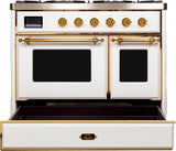 Majestic II 40 Inch Dual Fuel Natural Gas Freestanding Range in White with Brass Trim