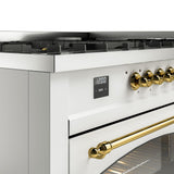 Nostalgie II 60 Inch Dual Fuel Natural Gas Freestanding Range in White with Brass Trim