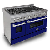 ZLINE 48 in. DuraSnow Stainless Steel 6.0 cu.ft. 7 Gas Burner/Electric Oven Range with Color Door Options (RAS-SN-48) [Color: Blue Gloss]