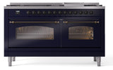 Nostalgie II 60 Inch Dual Fuel Liquid Propane Freestanding Range in Blue with Bronze Trim