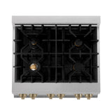 ZLINE Autograph Edition 30" 4.0 cu. ft. Dual Fuel Range with Gas Stove and Electric Oven in DuraSnow Stainless Steel with White Matte Door and Accents (RASZ-WM-30) [Color: Champagne]