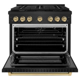 ZLINE Autograph Edition 36 in. 5.2 cu. ft. Paramount Dual Fuel Range with 6 Burner Gas Cooktop and Electric Convection Oven in Black Stainless Steel with Champagne Bronze Accents (SDRBZ-36-CB)