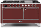 Majestic II 60 Inch Dual Fuel Liquid Propane Freestanding Range in Burgundy with Chrome Trim