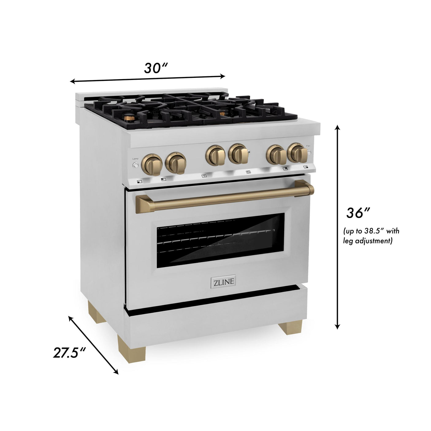 ZLINE Autograph Edition 30" 4.0 cu. ft. Range with Gas Stove and Gas Oven in Stainless Steel with Accents (RGZ-30) [Color: Champagne Bronze]