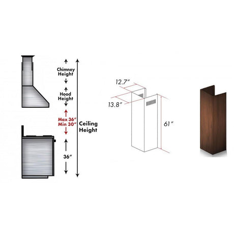 ZLINE 61" Wooden Chimney Extension for Ceilings up to 12.5 ft. (355AH-E)