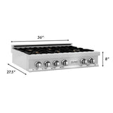 ZLINE 36 in. Porcelain Rangetop in DuraSnow Stainless Steel with 6 Gas Burners (RTS-36) Available with Brass Burners [Color: DuraSnow Stainless Steel with Brass Burners]