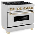 ZLINE Autograph Edition 36 in. 4.6 cu. ft. Dual Fuel Range with Gas Stove and Electric Oven in DuraSnow Stainless Steel with Accents (RASZ-SN-36) [Color: Gold]