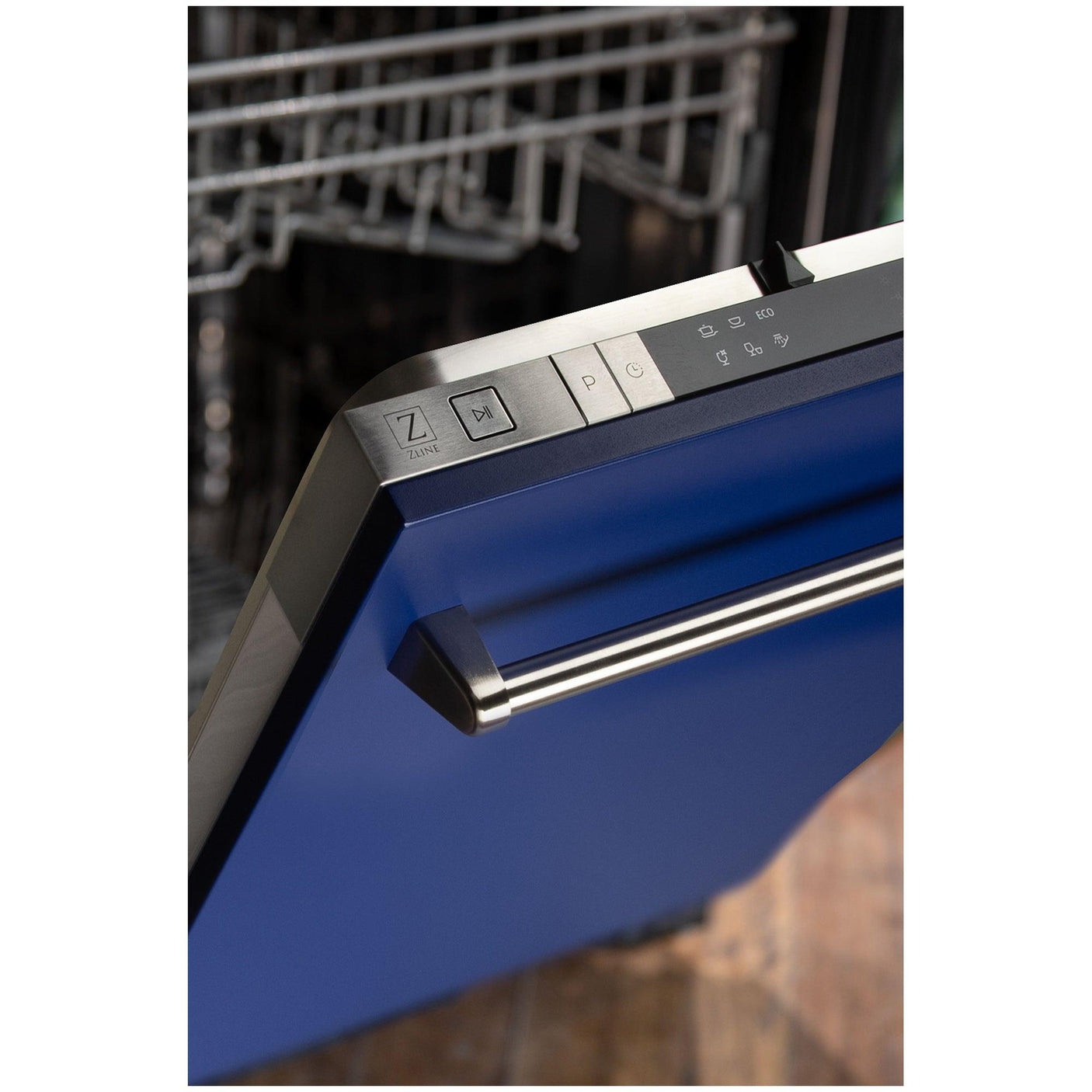 ZLINE 18 in. Compact Top Control Dishwasher with Stainless Steel Tub and Traditional Handle, 52dBa (DW-18) [Color: Blue Matte]