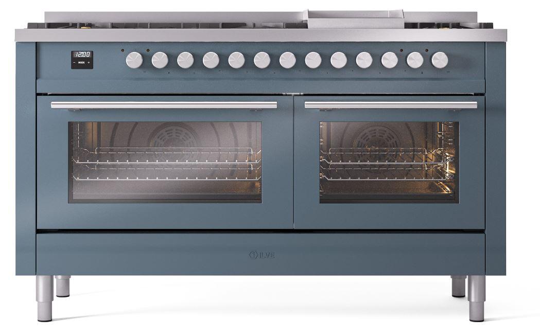 Professional Plus II 60 Inch Dual Fuel Natural Gas Freestanding Range in Blue Grey with Trim